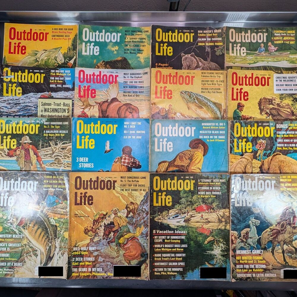 Vintage Outdoor Life Magazine Lot 16 Issues 1960s Hunting Fishing Art Ads